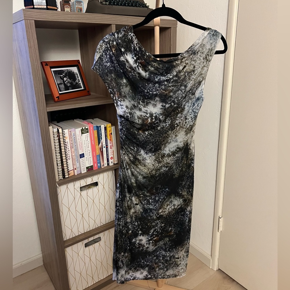 Helmut Lang One Shoulder Dress in Black and Gray